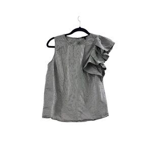 Who What Wear Women's Gray Striped Ruffle Seersucker Tank Top S